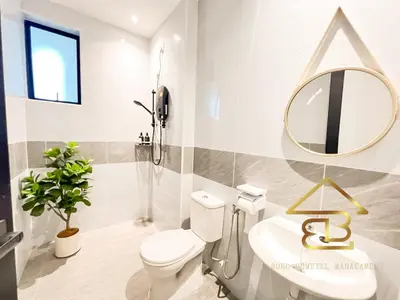 a bathroom with a toilet and a sink and a mirror at Ipoh Fairy Villa 3 Pool, Jacuzzi & KTV 23 Pax in Ipoh