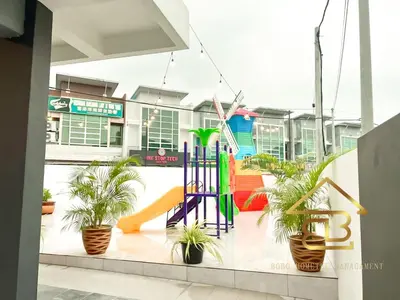 a playground with a slide and potted plants at Ipoh Fairy Villa 3 Pool, Jacuzzi & KTV 23 Pax in Ipoh