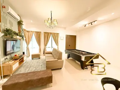 a living room with a pool table and a tv at Ipoh Fairy Villa 3 Pool, Jacuzzi & KTV 23 Pax in Ipoh