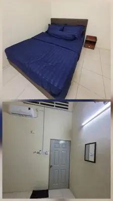 two pictures of a bed in a room at Rizqullah Homestay Ipoh in Ipoh