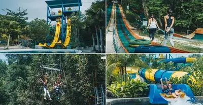 a collage of four pictures of a water park at Sweet Homestay Penang in Bayan Lepas