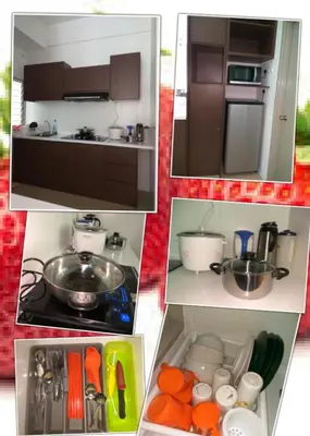 a collage of four pictures of a kitchen at Strawberry Homestay in Cameron Highlands