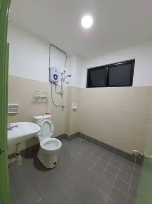 a bathroom with a toilet and a sink at Walking Distance To The Beach, Pangkor in Pangkor