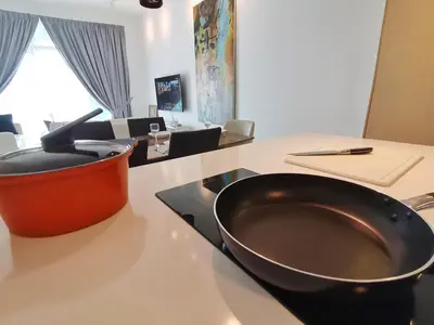 a kitchen counter with a bowl on a counter top at Southbay Plaza Condominium in Bayan Lepas