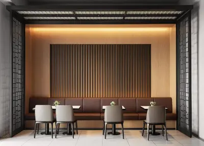 a restaurant with four tables and white chairs at G Hotel Gurney in George Town