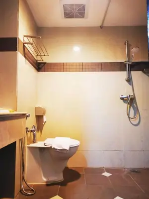 a bathroom with a toilet and a shower at Regalodge Hotel & Spa Ipoh in Ipoh