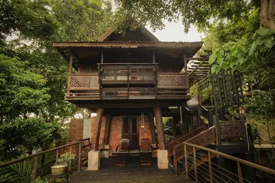 a tree house in the middle of a forest at MaliHom Private Estate in Balik Pulau