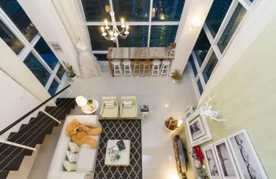 an overhead view of a living room with a couch at Maritime Suite Holiday Rental II in George Town