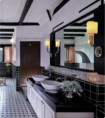 a bathroom with two sinks and a large mirror at The Lakehouse Cameron Highlands in Ringlet