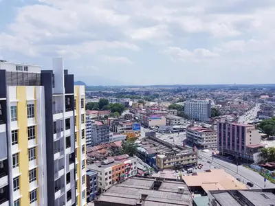 an aerial view of a city with buildings at Mike's Place @ The Majestic Ipoh in Ipoh