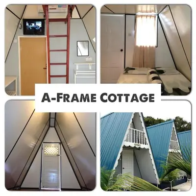 a frame collage of four pictures of a frame cottage at Nipah Guesthouse Pangkor in Pangkor