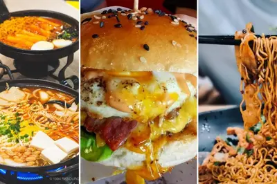 a group of four pictures of different foods at Compact Cozy Duplex Studio at Bayan Lepas in Bayan Lepas