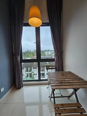 a room with a bench and a large window at SL TR Homstay in Cameron Highlands
