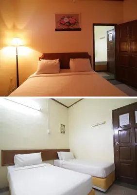 two pictures of a bedroom with a bed and a lamp at Anggerik Lodging in George Town
