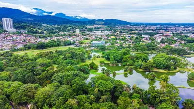 an aerial view of a city next to a river at Flemington Hotel in Taiping