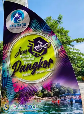 a sign for a water pageant at a water park at Pangkor Damai in Pangkor