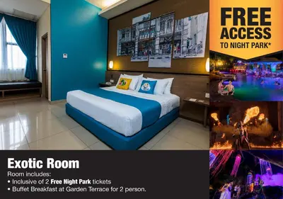 a hotel room with a bed and a poster at Sunway Lost World Hotel in Ipoh