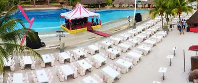 an overhead view of a pool with a table and a carousel at Sunway Lost World Hotel in Ipoh