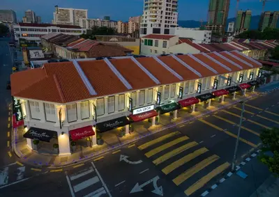 an overhead view of a city street with buildings at Macallum Central Hotel Managed by The Ascott Limited in George Town