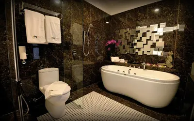 a bathroom with a bath tub and a toilet at 1969 Business Suites Bandar Botani, Ipoh in Ipoh