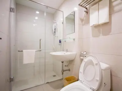 a bathroom with a toilet and a sink and a shower at 118 Hotel Macalister in George Town