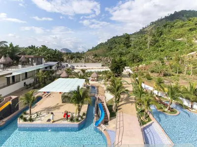 an aerial view of the water park at the resort at Rock Mountain in Raub