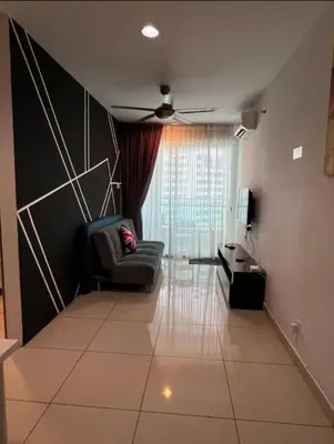 a living room with a couch and a window at Mansion One by Sky Hive in George Town
