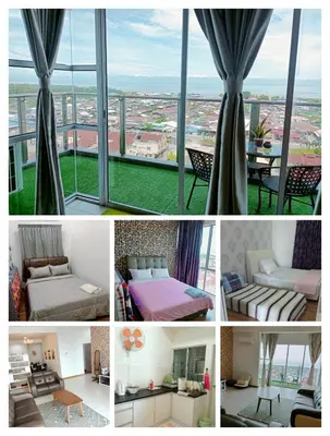 a collage of pictures of a room with a view at Sekinchan HighLevel SeaView Homestay \u9ad8\u697c \u770b\u6d77 \u9633\u53f0\u6c11\u5bbf in Sekincan