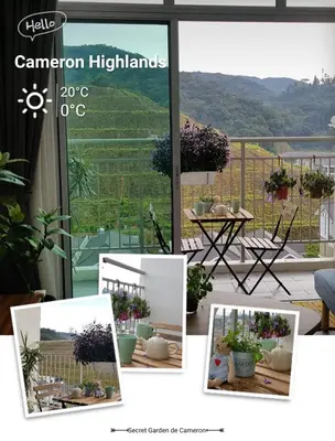 a collage of photos of a balcony with flowers at Penthouse - Secret Garden de Cameron, Night Market in Tanah Rata