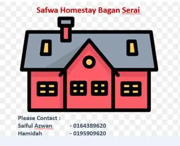a drawing of a red house with the words sauna homesteadasy bacon pearl at Safwa Homestay Bagan Serai in Bagan Serai