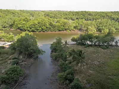 an aerial view of a river with trees at Desair Apartment By SCHT in Lumut