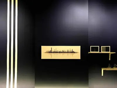 a painting of a city skyline on a wall at Excellent Location Octagon Studio at Palo 101 Ipoh in Ipoh