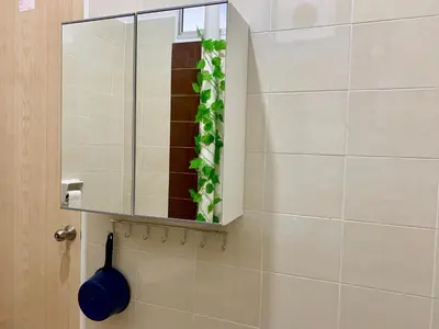 a mirror in a shower with a plant in it at BRAND NEW Cosy Minimalist Home in Butterworth