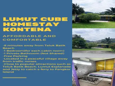 a flyer for a house with a bed at Yellow Cube at Lumut Cube Homestay Kontena in Lumut