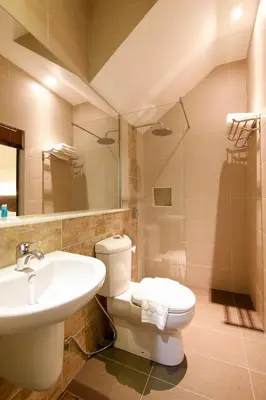a bathroom with a white toilet and a sink at Art Cottage Hotel in Ipoh