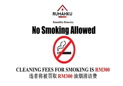 a sign that says no smoking allowed with a no smoking allowed sign at Rumahku Express, Georgetown, Penang in George Town