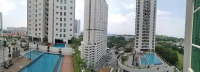 a view of two tall buildings with a pool in the middle at Strait Garden Studio X Ace Pro @ George Town in George Town