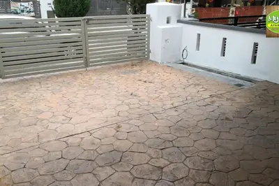 a patio with a fence and a stone floor at My Homestay N16 (14 pax) @ Golden Hills Night Market in Brinchang