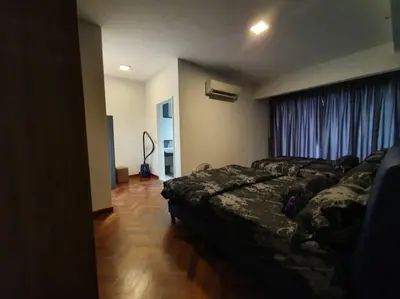 a bedroom with a bed and a large window at The Landmark by Katana 4BR Luxury Seaview Homestay Gurney\u65e0\u654c\u6d77\u666f\u56db\u623f\u5957\u623f in Tanjong Tokong