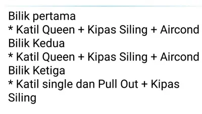 a screenshot of two texts with the words kill perraume and kkras at Nurul Homestay in Kepala Batas