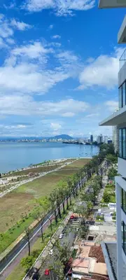 a view of the water from a balcony of a building at Rumahku Gurney with 270 degree Sea View in George Town