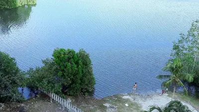 an aerial view of a large body of water at Dindings Pantai Desair Apartment By DPD in Lumut