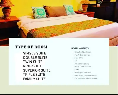 a flyer for a hotel room with a bed at Cintra House in George Town
