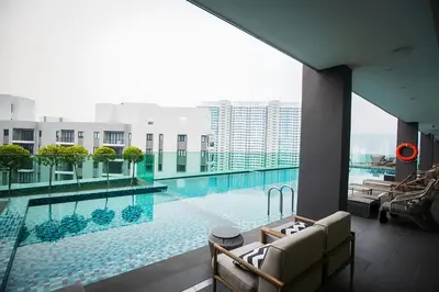 a view of a swimming pool from a building at Jazz Service Suites Penang in George Town