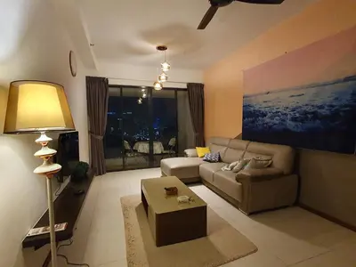 a living room with a couch and a table at Landmark by Katana 3BR Romantic Luxury Seaview Homestay Gurney\u65e0\u654c\u6d77\u666f\u4e09\u623f\u5957\u623f in Tanjong Tokong