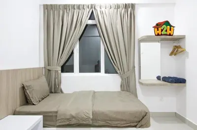 a bedroom with a bed and a window at H2H - Neo Casual - Majestic Ipoh Town Center - 8pax in Ipoh