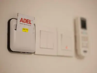 a shelf with an addel appliance on it at Econtel Queensbay in Bayan Lepas