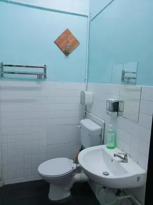 a white bathroom with a toilet and a sink at LUNAS DIY HOMESTAY in Lunas