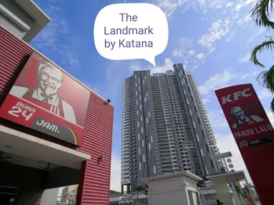 a sign that says the landmark by katara on a building at Pulau Andaman Gurney Bay View The Landmark by Comfy in George Town