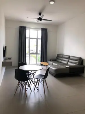 a living room with a couch and a table and chairs at Barrington Square 1 Room Apt @ Pasar Malam in Brinchang